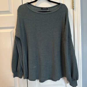 Madewell Waffle Knit Crewneck Sweater in Slate Green